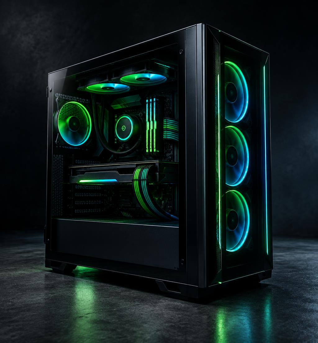 PC custom FORGE/DESK con illuminazione verde e azzurra